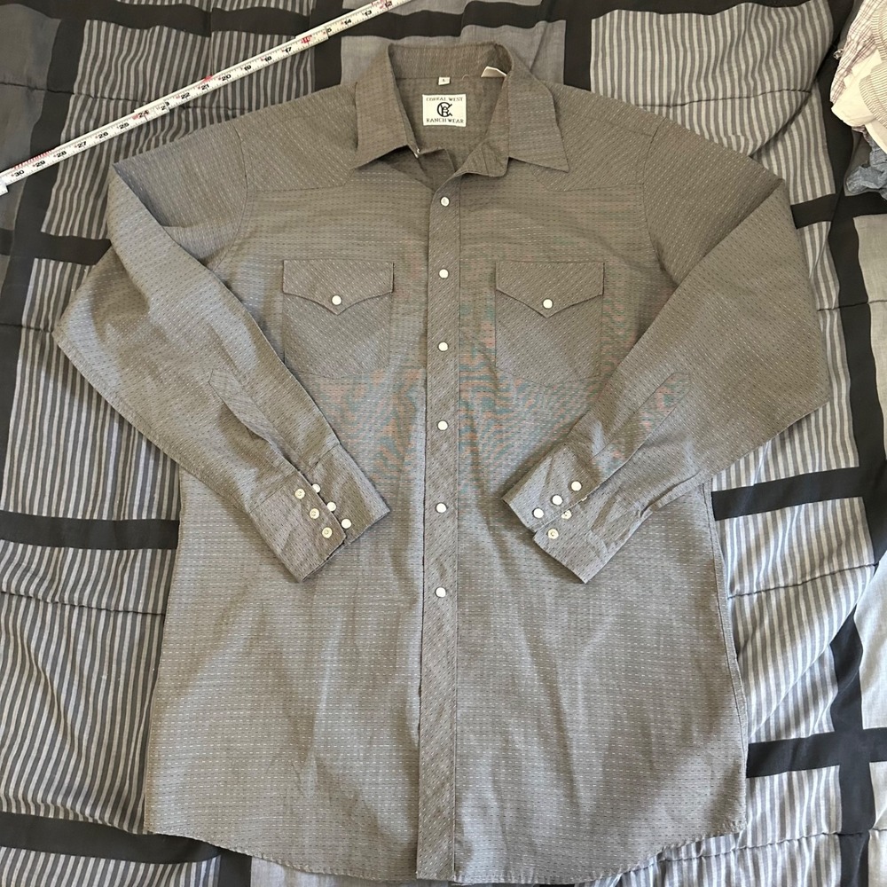 Corral West Ranch wear Western Shirt Mens Large Pearl Snap Long Sleeve Gray